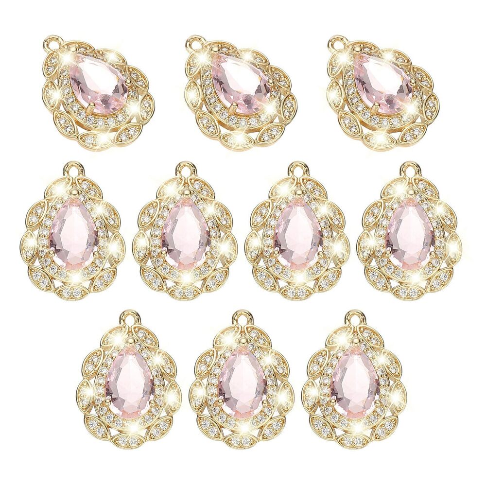7815 10 Pcs Teardrop Charms, Zirconia Gold Plated Pendants Crystal Charm